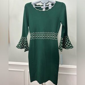 London Times Forest Green Dress with Geometric Trim